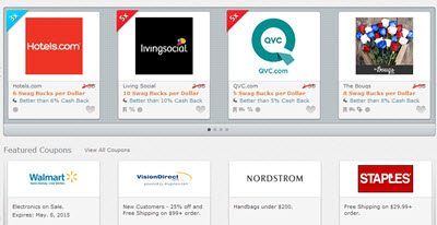 example of online shopping offers on swagbucks including hotels.com and qvc.com