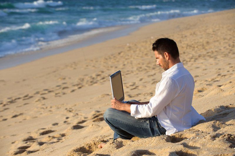 working by the beach