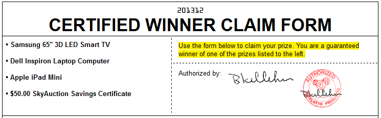 Winner Claim Form
