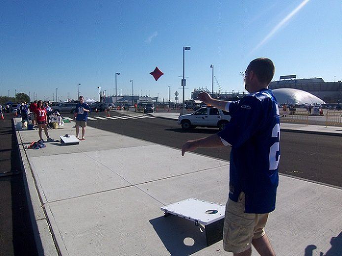 NFL tailgate party game of cornhole