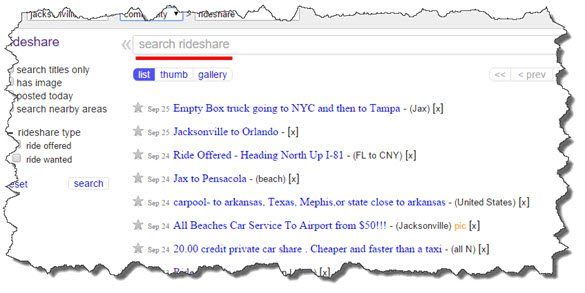 craigslist rideshare listings