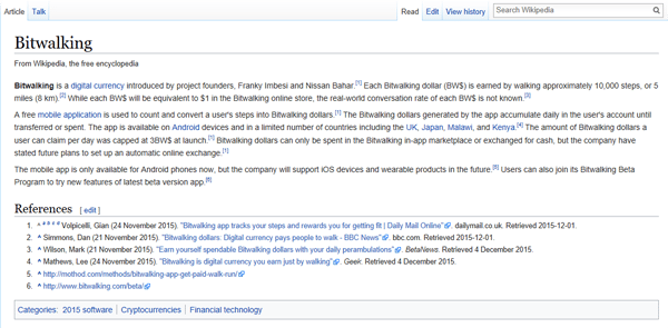 Bitwalking Wikipedia Page