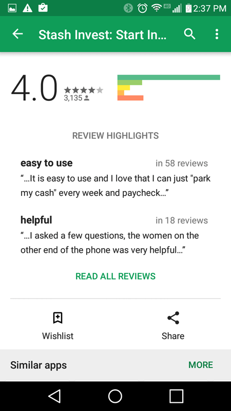 Stash Google Play Store Rating