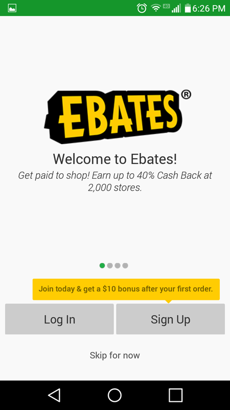 Ebates Log In Screen