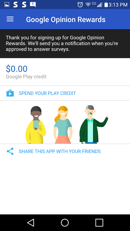 Main Hub Of The Google Opinion Rewards App