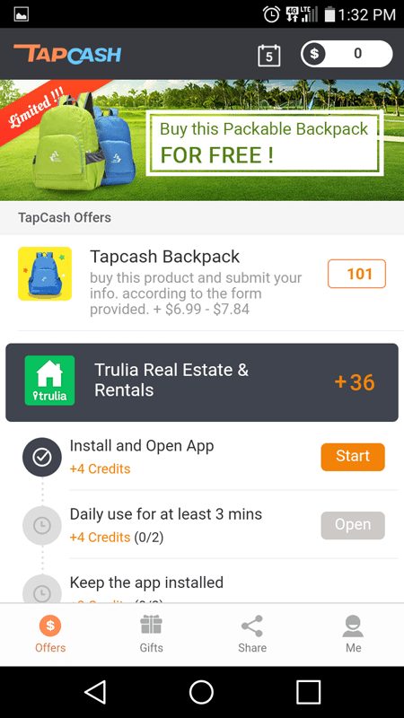 Main Hub Of The Tap Cash Rewards App