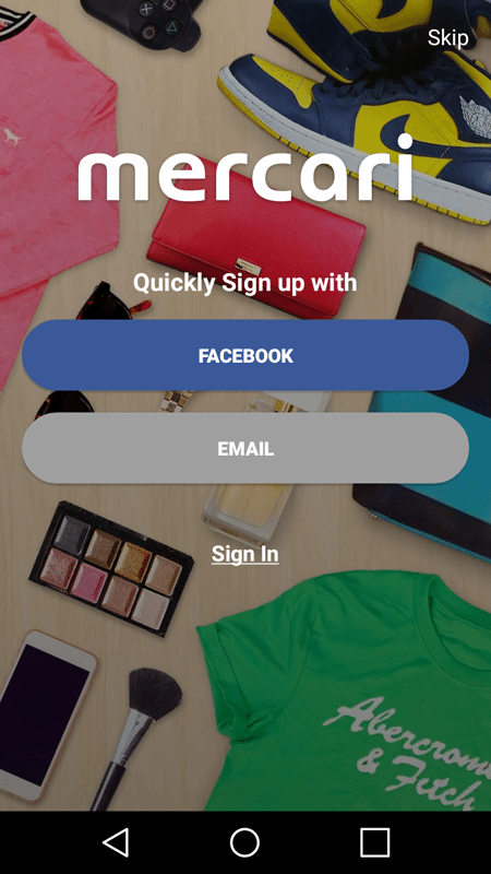 Mercari Sign Up Screen