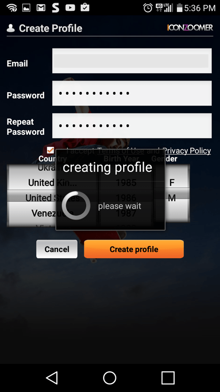 Trying To Create A Profile On Iconzoomer
