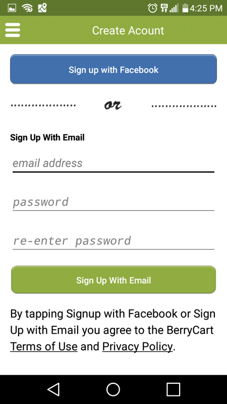 Signing Up With BerryCart
