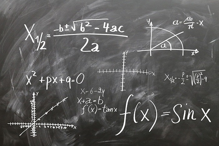 Complex math problem written on a blackboard as an example of jobs from math majors