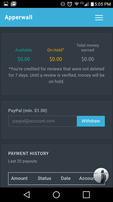 Apperwall Withdraw Page