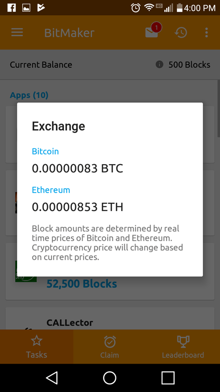 BitMaker Exchange Rate Of Blocks To BTC