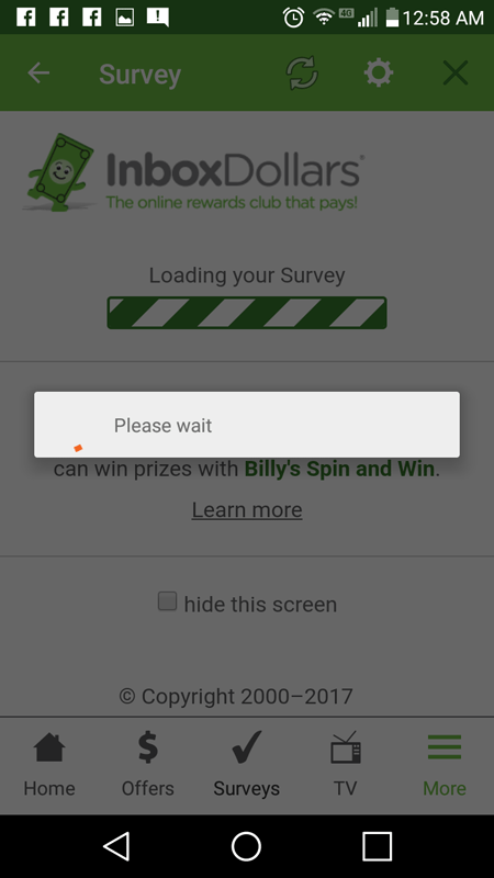 Loading An InboxDollars Survey