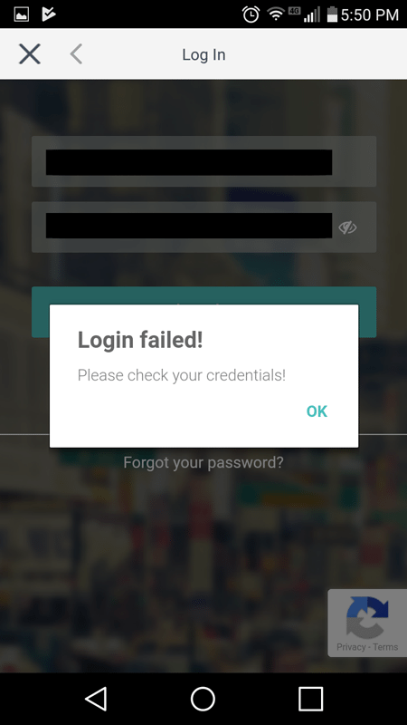 Log In Failed