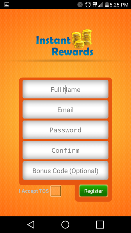 Instant Rewards Sign Up Screen