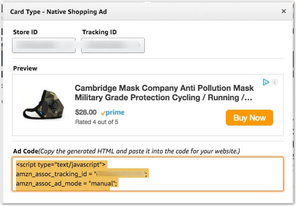 amazon card type native shopping ad