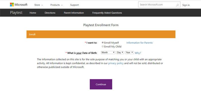 Signing Up For Microsoft Playtest