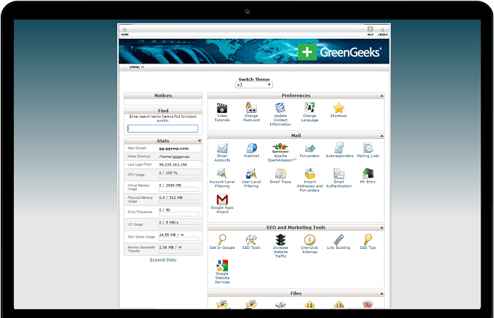 Green Geeks includes the cPanel