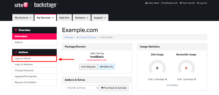 Use cPanel to manage your sites