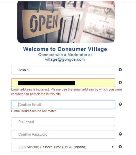 Consumer Village Sign Up Form