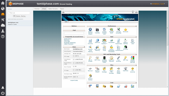 Custom MidPhase cPanel