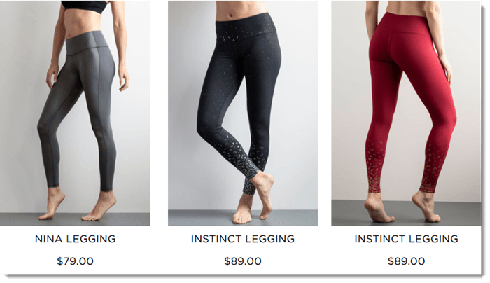 A set of three leggings on different models