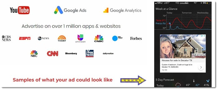 An image of various website logos and an ad