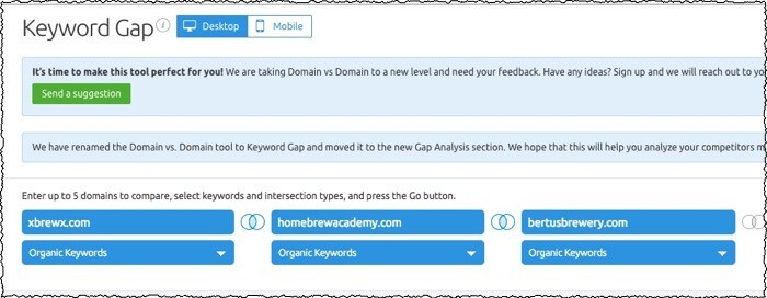 keyword gap semrush top