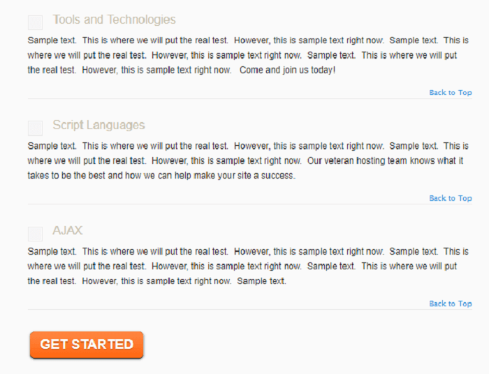 The apps page features a bunch of filler text