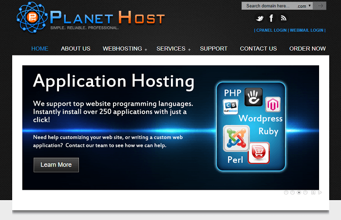 PlanetHost's splash page says little about the company's services