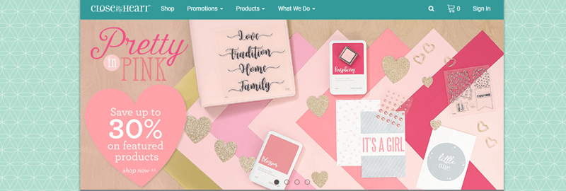 Close To My Heart Website Screenshot showing the Pretty in Pink Collection