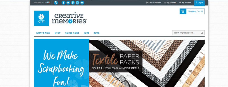 Creative Memories Website Screenshot showing various textile paper packs