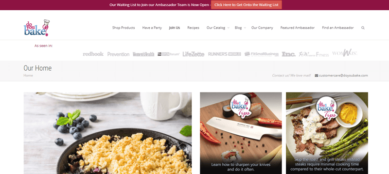 Do You Bake Website Screenshot showing a few meals, a running 'as seen on' list and various menus.