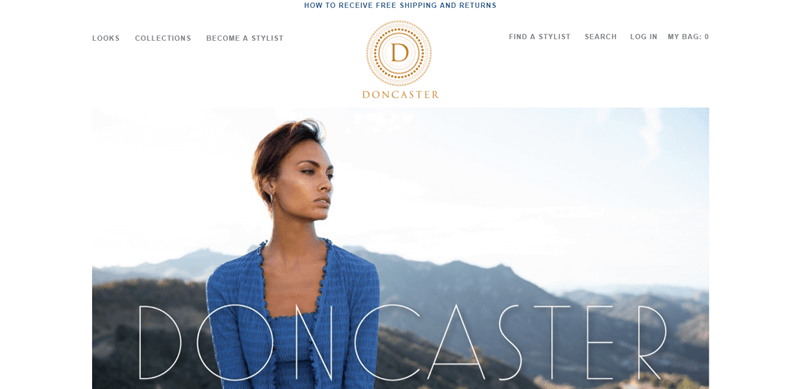 Doncaster Website Screenshot showing a woman outside in a blue outfit from the company