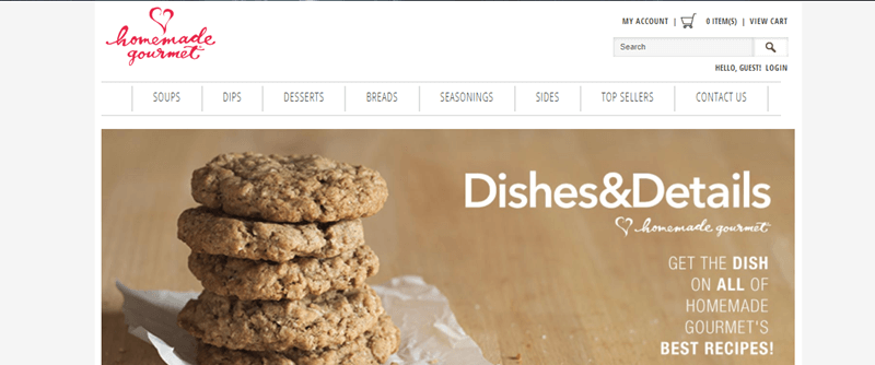 Homemade Gourmet Website Screenshot showing a stack of cookies and information about the site.