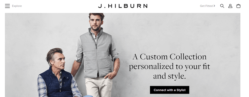 J. Hilburn Website Screenshot showing a young man standing and an older man sitting