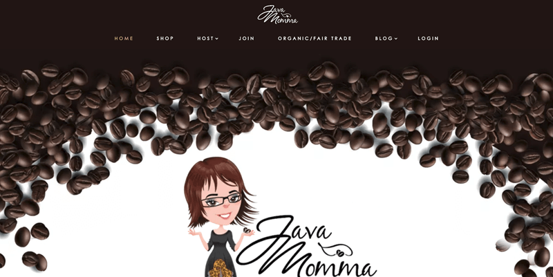 Java Momma Website Screenshot showing coffee and a custom made avatar