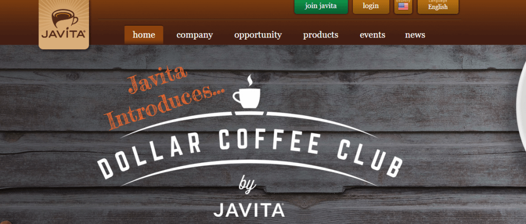 Javita Website Screenshot showing the menu structure and the Dollar Coffee Club