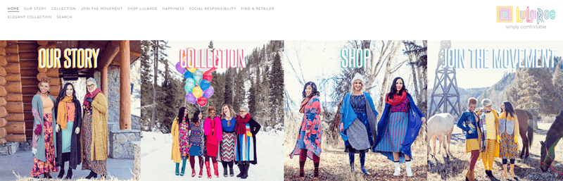 LuLaRoe Website Screenshot Showing 14 Women All Wearing Clothes from the Company