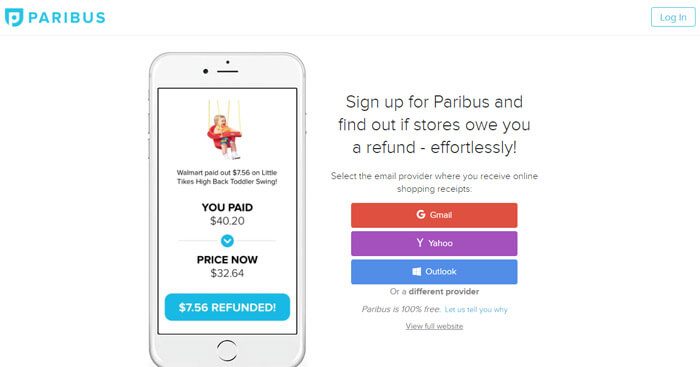 Paribus image showing the app and sign up process