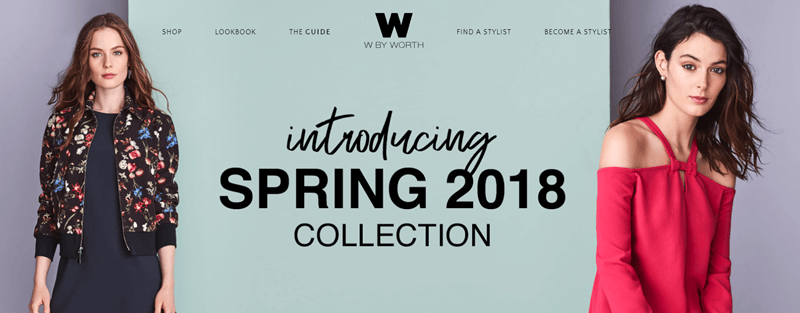 W by Worth Website Screenshot showing the Spring 2018 Collection intro and two woman