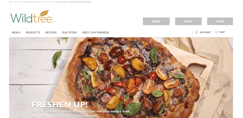 Wildtree Website Screenshot showing a homemade pizza with cherry tomatoes