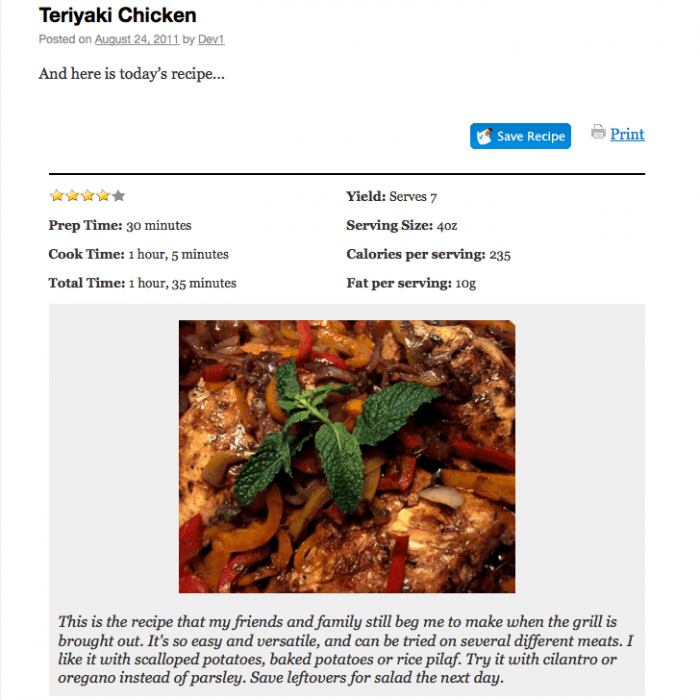 Zip Recipes | One More Cup of Coffee The layout of a recipe formatted and posted via Zip Recipes.