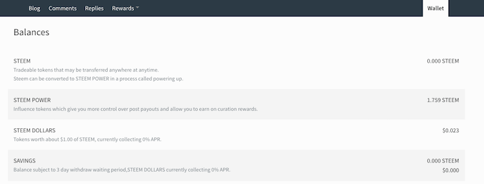 image of Steem wallet showing balances