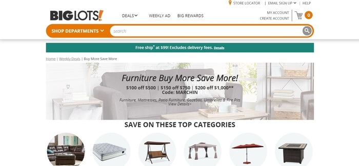 screenshot of the affiliate sign up page for Big Lots