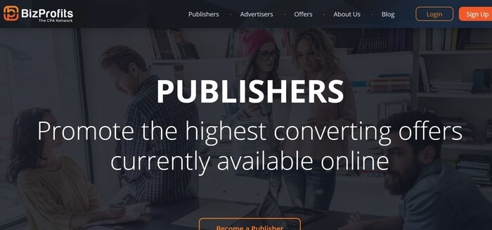screenshot of the affiliate sign up page for Biz Profits