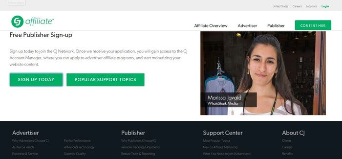screenshot of the affiliate sign up page for Brooks Brothers on CJ