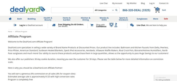 screenshot of the affiliate sign up page for DealYard