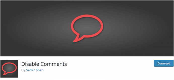 The Disable Comments logo and the plugin's download page. 