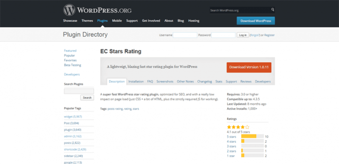 EC Stars The plugin directory on the WordPress website.